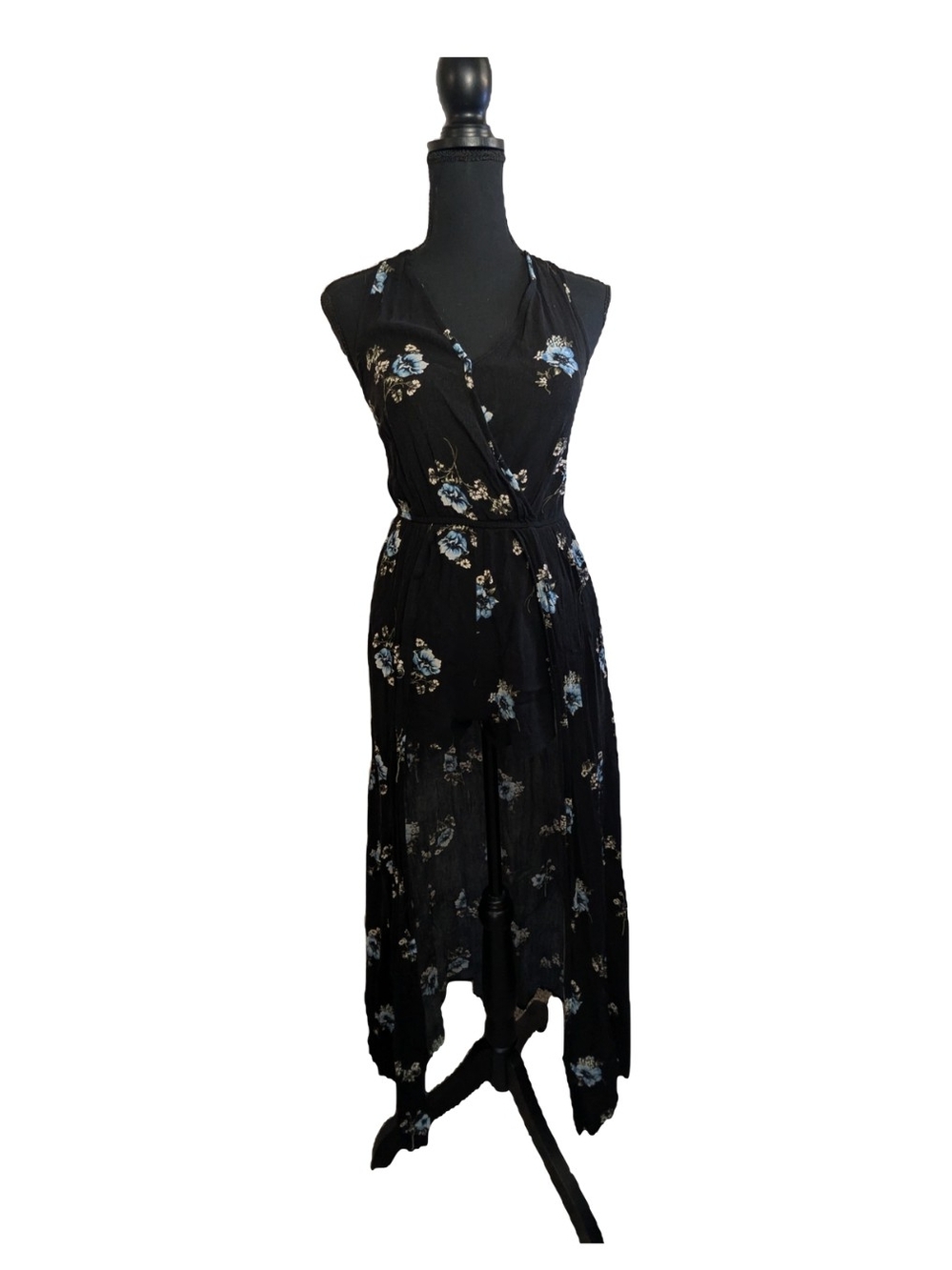 Band of Gypsies Black Floral Asymmetrical Wrap Dress